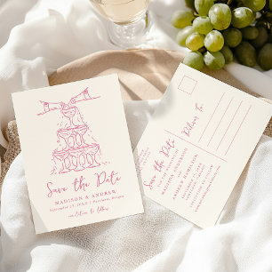 Whimsical Champagner-Turm Rosa Save-the-Date Ankündigungspostkarte