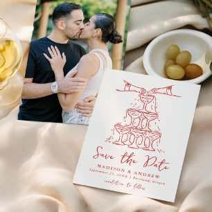 Whimsical Champagner-Turm rote Foto-Hochzeit Save The Date