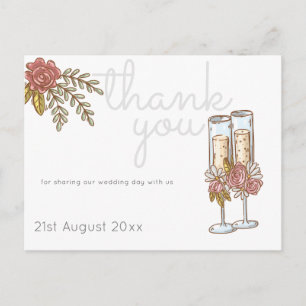 Whimsical Champagner-Zeitstrahl-Hochzeit DANKE Postkarte