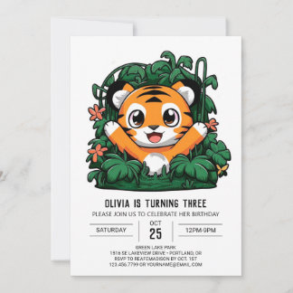 Whimsical Charming Tiger Digital Geburtstag Einladung