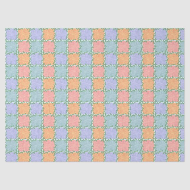 Whimsical Checkered Tile mit grünen Reben Seidenpapier (Vorderseite)