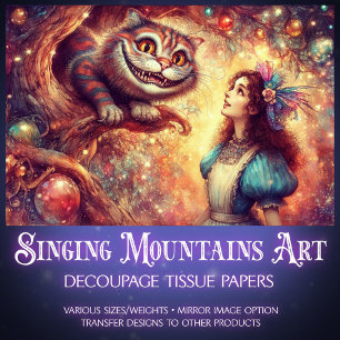 Whimsical Cheshire-Katze im Baum und Alice-Dekupag Seidenpapier