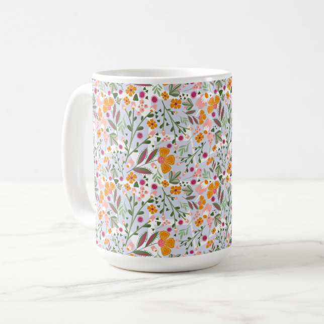 Whimsical Chey und farbenfrohe Blume Kaffeetasse (Vorderseite Links)