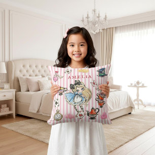 Whimsical Chibi Alice Rosa Streifen Akzentkissen Kissen
