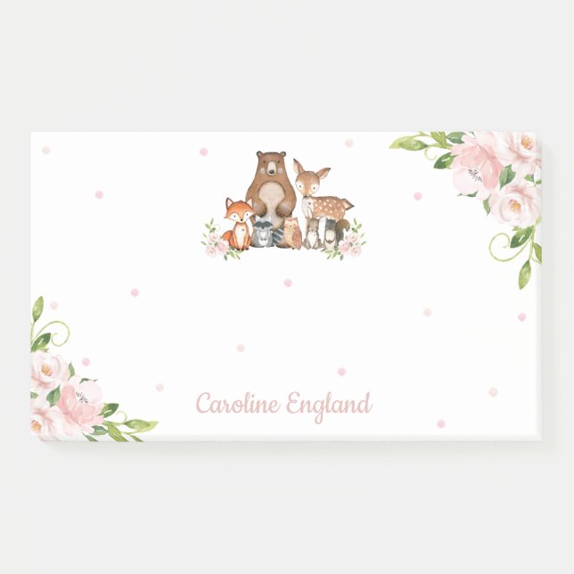 Whimsical Chic Blush Floral Woodland Tiere Post-it Klebezettel (Vorderseite)