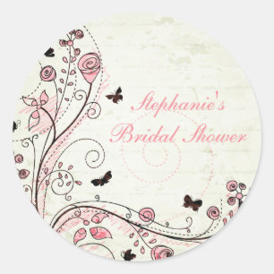 Whimsical chic florale Schwünge Brautparty-Aufkleb Runder Aufkleber