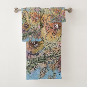 Whimsical Chic Flower Garden Aquarellmalerei Badhandtuch Set