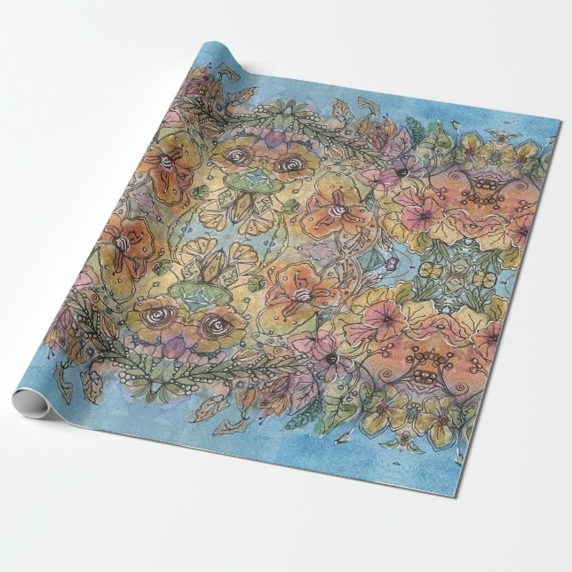 Whimsical Chic Flower Garden Aquarellmalerei Geschenkpapier (Ungerollt)