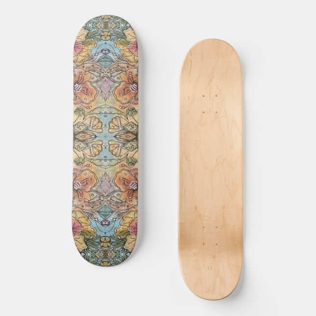 Whimsical Chic Flower Garden Aquarellmalerei Skateboard (Vorderseite)