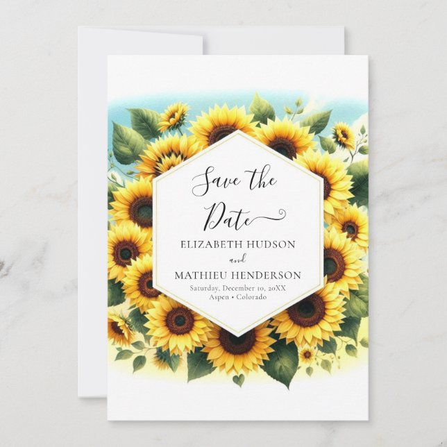 Whimsical Chic Sunflower Wedding Save The Date (Vorderseite)
