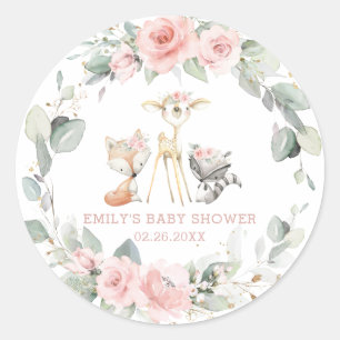 Whimsical Chic Woodland Tiere Pink Floral Gefallen Runder Aufkleber