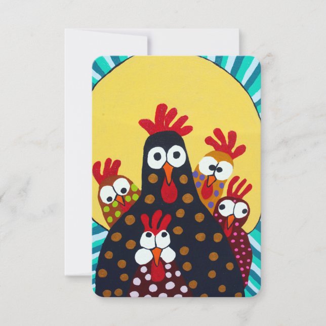 Whimsical Chicken Folk Dankeskarte (Vorderseite)