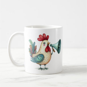 Whimsical Chicken or Rooster Illustration Folk Art Kaffeetasse