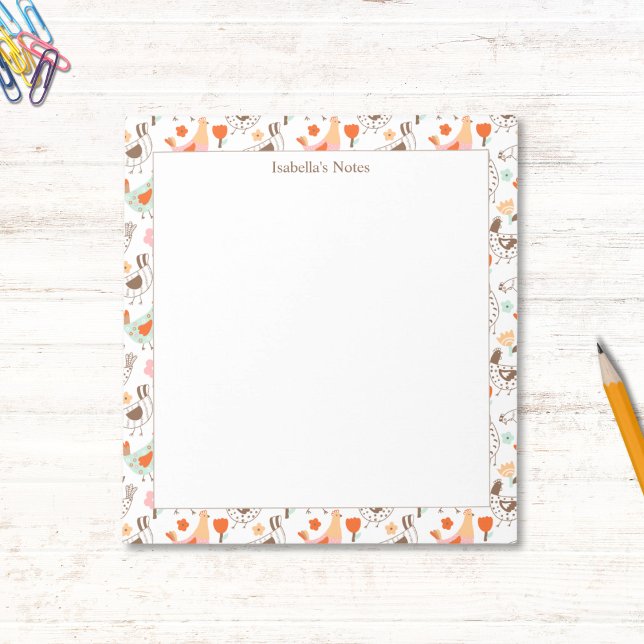 Whimsical Chickens Hens Cute Birds Notizblock (Von Creator hochgeladen)