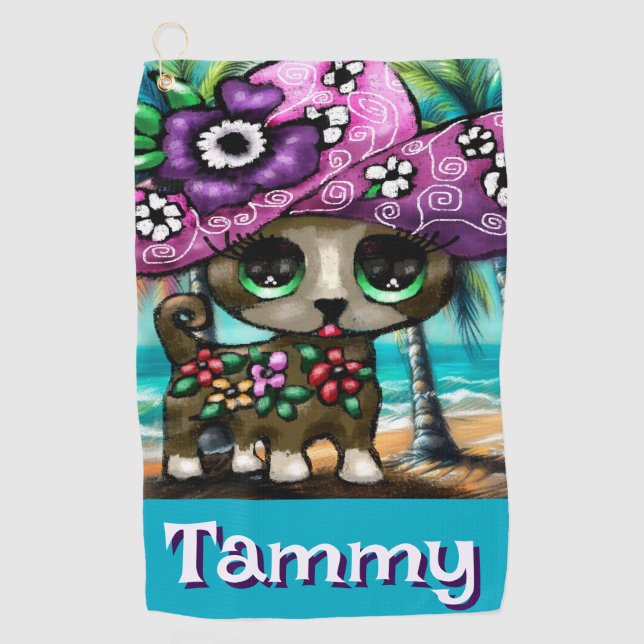 Whimsical Chihuahua Dog Palmen Personalisiert Golfhandtuch (Vorderseite)