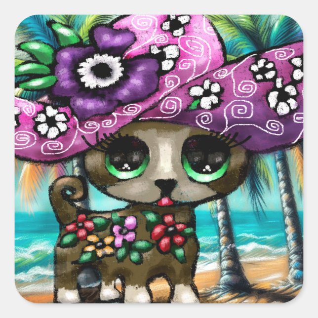 Whimsical Chihuahua Hund auf Ferienhausbaume Quadratischer Aufkleber (Vorderseite)