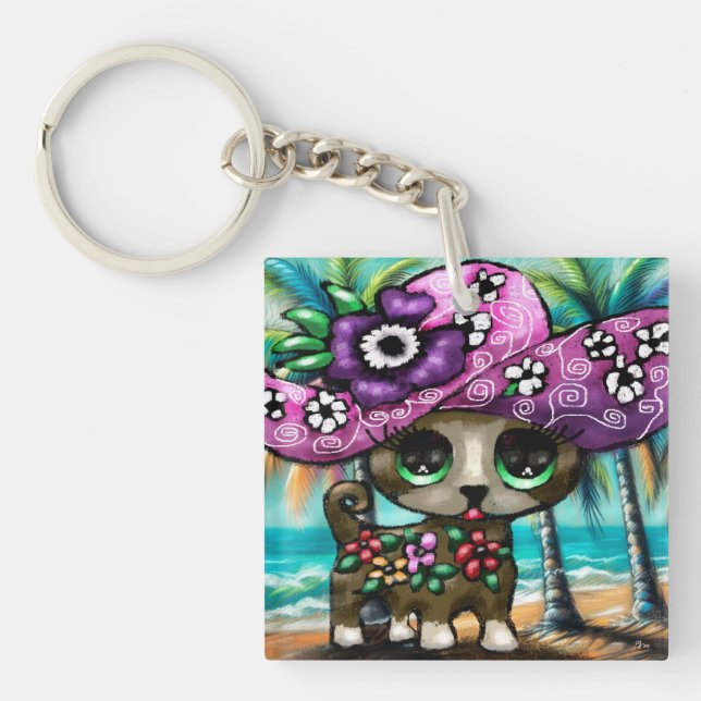 Whimsical Chihuahua Hund auf Ferienhausbaume Schlüsselanhänger (Vorderseite)