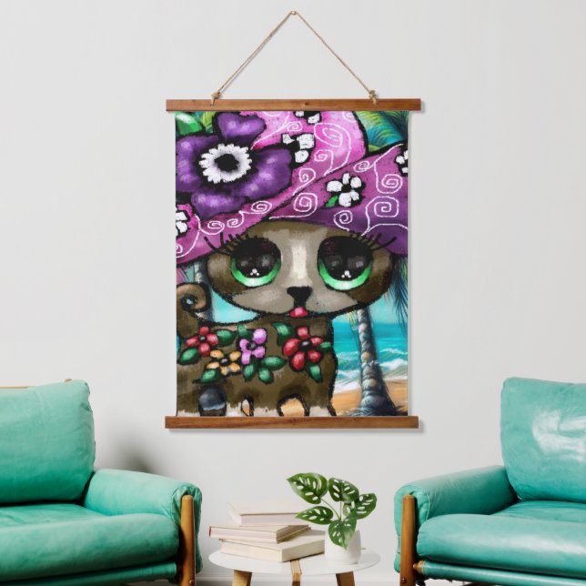 Whimsical Chihuahua Hund auf Ferienhausbaume Wandteppich Mit Holzrahmen (Wohnzimmer)