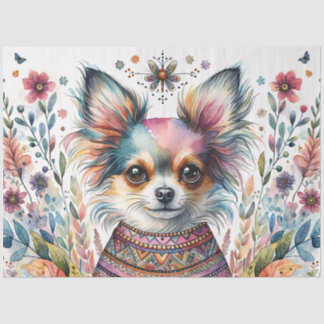Whimsical Chihuahua in Boho Floral Watercolor Seidenpapier
