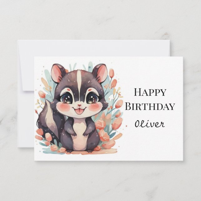 Whimsical Children's Skunk zum Geburtstag Karte (Vorderseite)