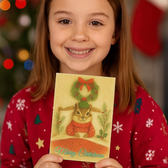 Whimsical  Chipmunk Christmas Greeting Card Feiertagskarte (whimsical Christmas chipmunk card.  Perfect for kids and adults who love nature and wildlife )