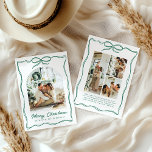 Whimsical Christmas 4 Photo Hand-Drawn Bow Ribbon Feiertagskarte<br><div class="desc">This Whimsical Christmas Photo Hand-Drawn Bow Ribbon Holiday Card features charming green hand-drawn bow or ribbon border, and festive doodles to make your message stand out. Personalize with your favorite photo at the front and three photo collage at the back. You can also customize text or message to create a...</div>