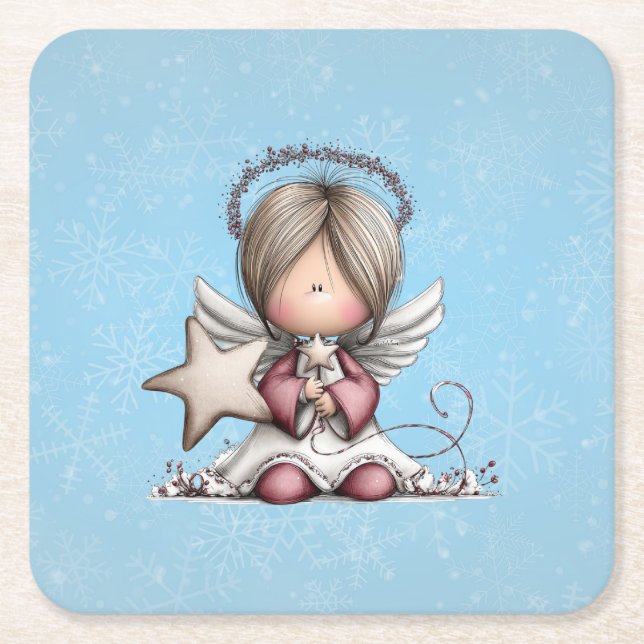 Whimsical Christmas Angel Rechteckiger Pappuntersetzer (Vorderseite)