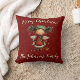 Whimsical Christmas Angel Red Holiday Decor Kissen