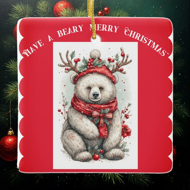 Whimsical Christmas Bear Quote Playful Quirky Cute Keramikornament (Whimsical Christmas Bear Quote Playful Quirky Cute Ceramic Ornament)