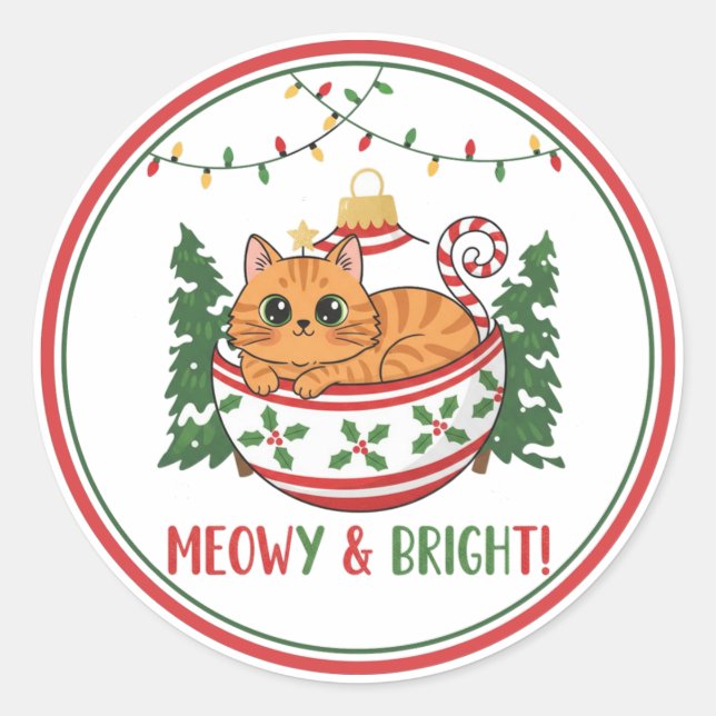 Whimsical Christmas Cat Ornament Sticker (Vorderseite)