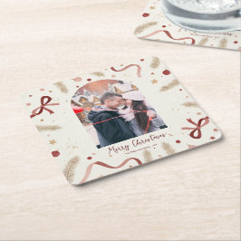 Whimsical Christmas Coaster – Custom Photo Space Rechteckiger Pappuntersetzer