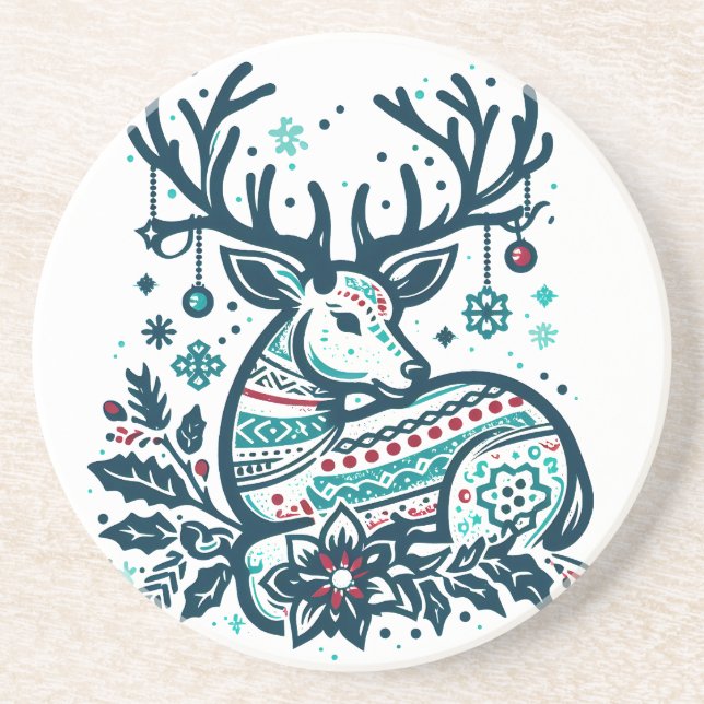Whimsical Christmas Deer Vector Clipart - Festive Getränkeuntersetzer (Vorne)