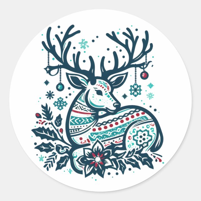 Whimsical Christmas Deer Vector Clipart - Festive Runder Aufkleber (Vorderseite)