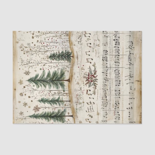 Whimsical Christmas Forest with Sheet Music Seidenpapier (Vorderseite)