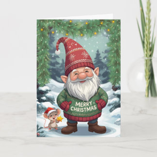 Whimsical Christmas Gnome & Mouse ⭐️ Feiertagskarte