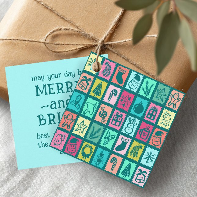 Whimsical Christmas Grid Cute Bright Holiday Gift Geschenkanhänger (Whimsical Christmas Grid Cute Bright Holiday Gift Favor Tags
)