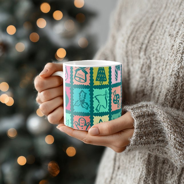 Whimsical Christmas Grid Cute Bright Holiday Kaffeetasse (Whimsical Christmas Grid Cute Bright Holiday Coffee Mug
)