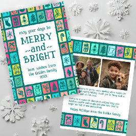 Whimsical Christmas Grid Cute Custom 2 PHOTO  Feiertagskarte