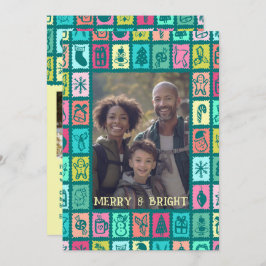 Whimsical Christmas Grid Cute Custom 3 PHOTO  Feiertagskarte