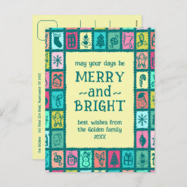 Whimsical Christmas Grid Cute Custom  Feiertagspostkarte