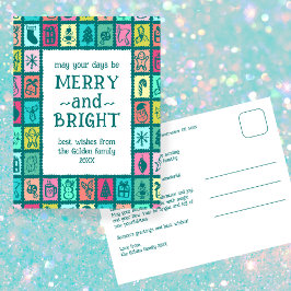 Whimsical Christmas Grid Cute Custom  Feiertagspostkarte