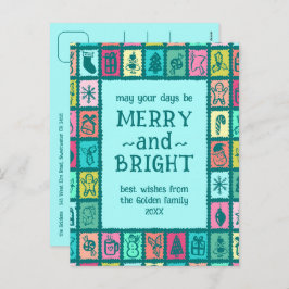 Whimsical Christmas Grid Cute Custom  Feiertagspostkarte