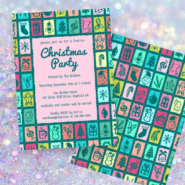 Whimsical Christmas Grid Cute Custom HOLIDAY PARTY Einladung (Whimsical Christmas Grid Cute Custom HOLIDAY PARTY Invitation
)