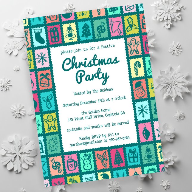 Whimsical Christmas Grid Cute Custom HOLIDAY PARTY Einladung (Whimsical Christmas Grid Cute Custom HOLIDAY PARTY Invitation
)