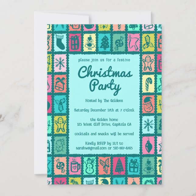 Whimsical Christmas Grid Cute Custom HOLIDAY PARTY Einladung (Vorderseite)
