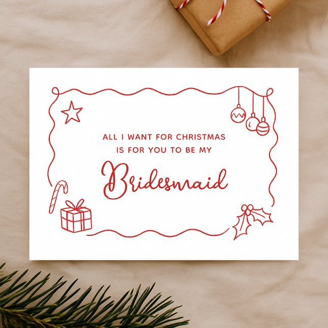 Whimsical Christmas Hand Drawn Bridesmaid Proposal Karte (Von Creator hochgeladen)