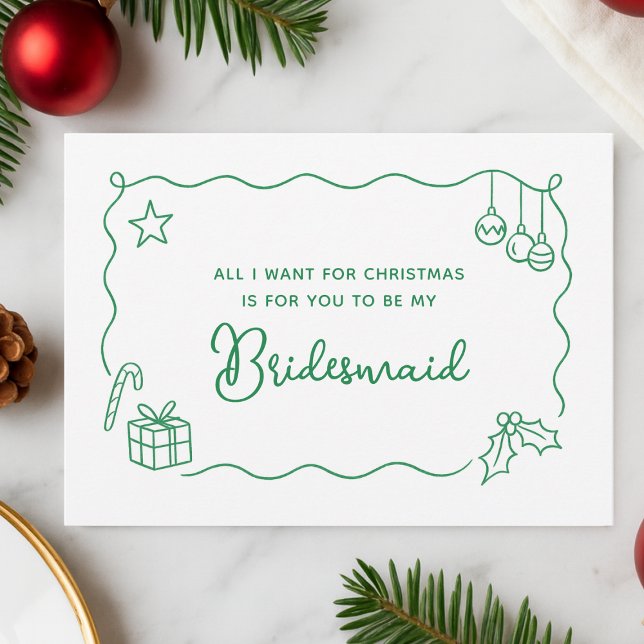 Whimsical Christmas Hand Drawn Bridesmaid Proposal Karte (Von Creator hochgeladen)