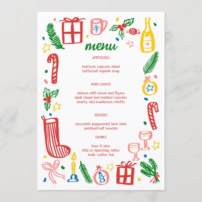 Whimsical Christmas Holiday Party Cute Custom  Menükarte (Vorderseite)