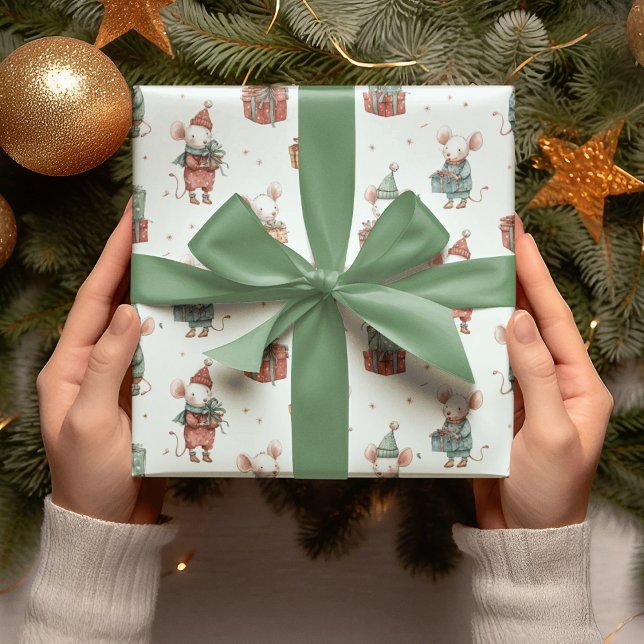 Whimsical Christmas Mouses Wrapping Paper Geschenkpapier (Von Creator hochgeladen)