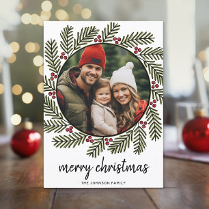 Whimsical Christmas Photo - Calligraphy - Branches Feiertagskarte